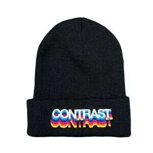 CONTRAST Logo Rainbow Overlapped Embroidered Unisex Black Beanie One Size EUC